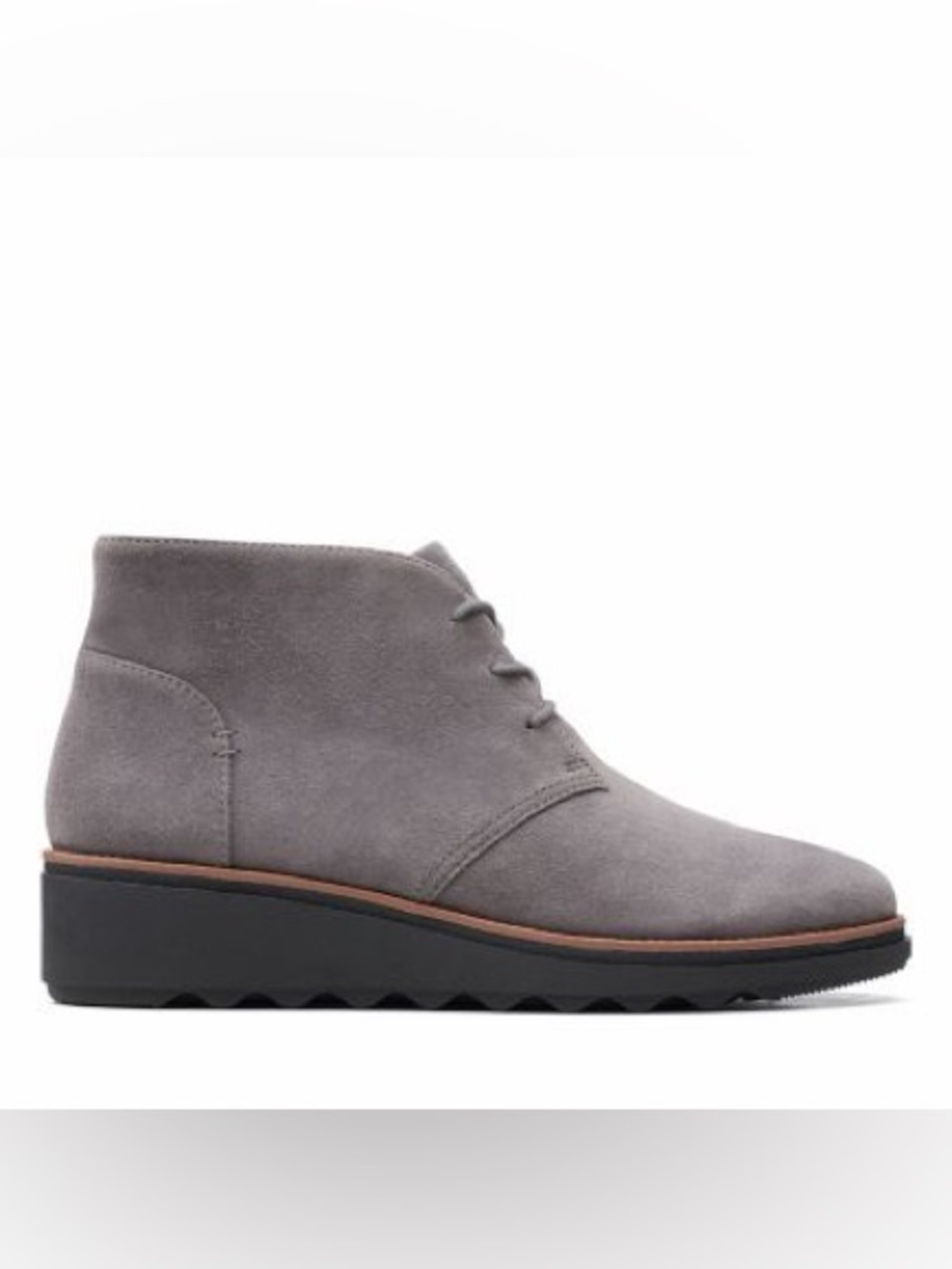 NEW!! Women's Clarks Sharon Hop Grey Suede Ankle Bootie Wedge Lace-Up Size 6.5M